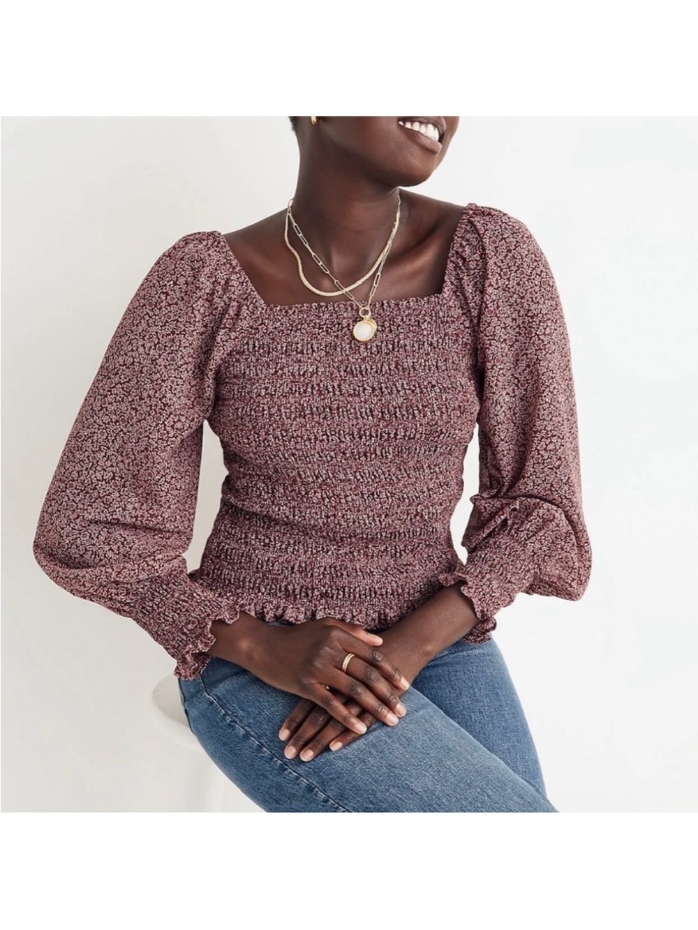 Madewell Bubble Sleeved
Smocked Top in Floral Size XXS